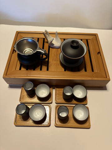 Gaiwan Black White with Tea Tray G17