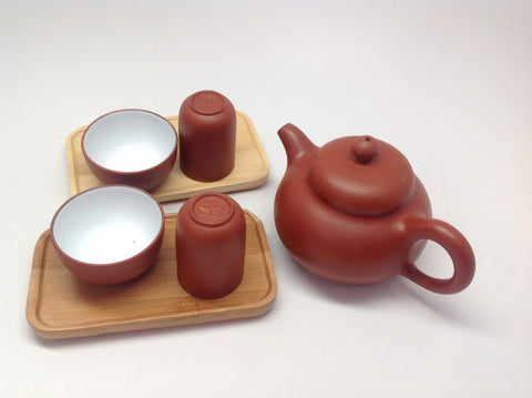 Yixing -5 oz Tea Pot with Tea Tasting Cups and Bamboo Coaster