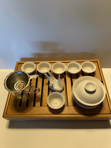White Gaiwan set with Tea Tray W0126
