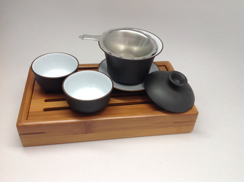 Gong gu travel mini set 4pcs Gaiwan  4oz capacity $39.95 For Sale with cups and bamboo tea tray#149