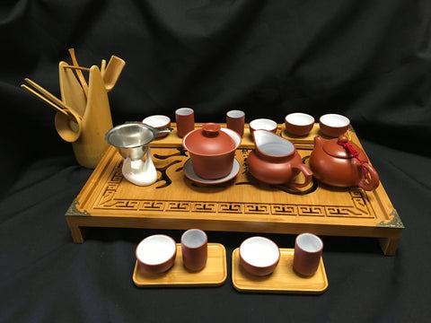 Yixing Tea Set with Dragon Bamboo Tea Tray #166