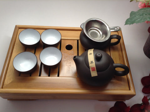 Yixing Tea Set Black And White Xishi With Tea Tray For Sale