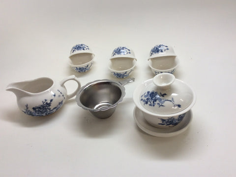 Gaiwan tea set Blue and white peony